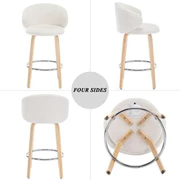 DUOMAY Modern Bar Stools Set of 2, 26" Counter Height Stools with Barrel Back, White Sherpa Kitchen Island Chair with Wood Legs for Dining Room Bar Coffee Shop