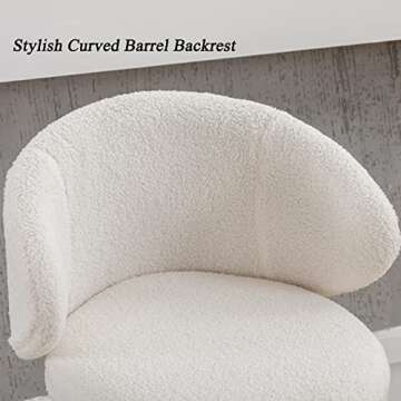 DUOMAY Modern Bar Stools Set of 2, 26" Counter Height Stools with Barrel Back, White Sherpa Kitchen Island Chair with Wood Legs for Dining Room Bar Coffee Shop