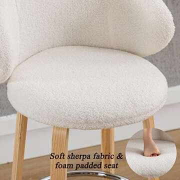 DUOMAY Modern Bar Stools Set of 2, 26" Counter Height Stools with Barrel Back, White Sherpa Kitchen Island Chair with Wood Legs for Dining Room Bar Coffee Shop