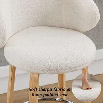 DUOMAY Modern Bar Stools Set of 2, 26" Counter Height Stools with Barrel Back, White Sherpa Kitchen Island Chair with Wood Legs for Dining Room Bar Coffee Shop