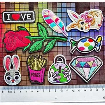 Qingxi Charm 48pcs Random Assorted Styles Sewing on/Iron on Embroidered Patches Clothes Dress Hat Pants Shoes Curtain Sewing Decorating DIY Craft Embarrassment Applique Patches(Assorted 48pcs)