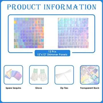 Shimmer Wall Backdrop Silver Iridescent Square Sequin Wall Panel Backdrop Decor for Wedding, Anniversary, Birthday, Party, 12 Panels