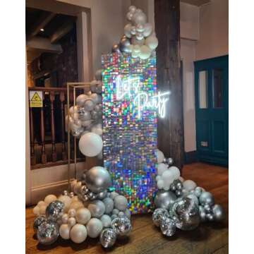 Shimmer Wall Backdrop Silver Iridescent Square Sequin Wall Panel Backdrop Decor for Wedding, Anniversary, Birthday, Party, 12 Panels