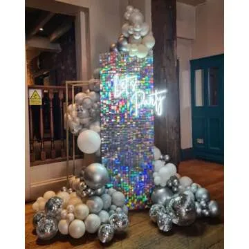 Shimmer Wall Backdrop Silver Iridescent Square Sequin Wall Panel Backdrop Decor for Wedding, Anniversary, Birthday, Party, 12 Panels