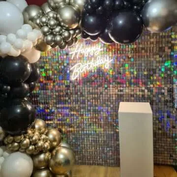 Shimmer Wall Backdrop Silver Iridescent Square Sequin Wall Panel Backdrop Decor for Wedding, Anniversary, Birthday, Party, 12 Panels
