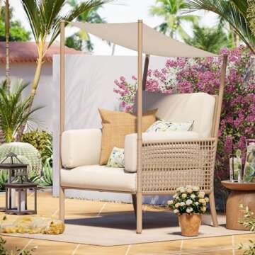 LAUSAINT HOME Oversized Patio Chair, Outdoor Furniture Accent Single Patio Sofa with Top Canopy for Sunshade, Patio Lounge Chair for Patio, Balcony - Beige