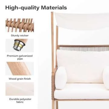 LAUSAINT HOME Oversized Patio Chair, Outdoor Furniture Accent Single Patio Sofa with Top Canopy for Sunshade, Patio Lounge Chair for Patio, Balcony - Beige