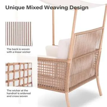 LAUSAINT HOME Oversized Patio Chair, Outdoor Furniture Accent Single Patio Sofa with Top Canopy for Sunshade, Patio Lounge Chair for Patio, Balcony - Beige