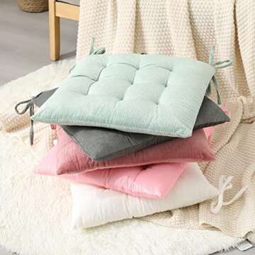 HLOVME Corduroy Chair Cushion with Ties Ultra Soft Warm Floor Cushion for Kids Reading Nook Comfortable Square Seat Cushion for Adult 15.7”x15.7”, White