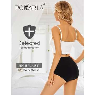 POKARLA Womens Cotton Underwear High Waisted Full Coverage Underpants Soft Breathable Postpartum Pan...