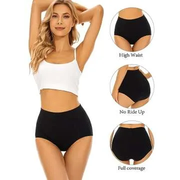 POKARLA Womens Cotton Underwear High Waisted Full Coverage Underpants Soft Breathable Postpartum Panties Stretch Briefs Black