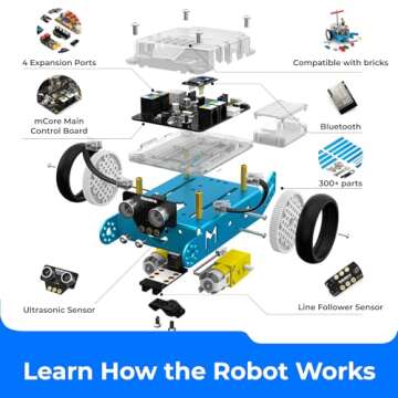 Makeblock mBot Robot Kit with Dongle, 25ft Range Bluetooth Conection, STEM Projects for Kids Ages 8-12 Learn to Code with Scratch Arduino, Robot Kit for Kids, STEM Toys for Beginners