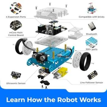 Makeblock mBot Robot Kit with Dongle, 25ft Range Bluetooth Conection, STEM Projects for Kids Ages 8-12 Learn to Code with Scratch Arduino, Robot Kit for Kids, STEM Toys for Beginners