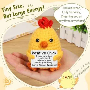 Mini Positive Crochet Animals Chicken Valentines Day Gifts for Kids Her Easter Gifts for Kid Emotional Inspirational Support Handmade Positive Chick for Friend Sister Daughter Birthday Gift Desk Decor