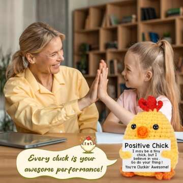 Mini Positive Crochet Animals Chicken Valentines Day Gifts for Kids Her Easter Gifts for Kid Emotional Inspirational Support Handmade Positive Chick for Friend Sister Daughter Birthday Gift Desk Decor