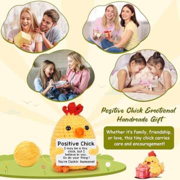 Mini Positive Crochet Animals Chicken Valentines Day Gifts for Kids Her Easter Gifts for Kid Emotional Inspirational Support Handmade Positive Chick for Friend Sister Daughter Birthday Gift Desk Decor