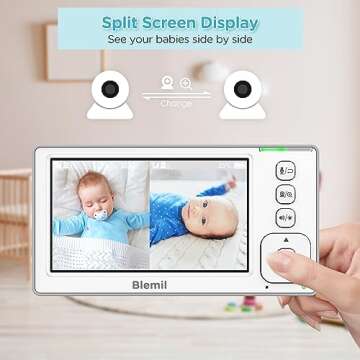 Blemil Baby Monitor with 2 Cameras and Audio, 4.3'' IPS Split-Screen Monitor with 29-Hour Battery, 1...