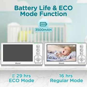 Blemil Baby Monitor with 2 Cameras and Audio, 4.3'' IPS Split-Screen Monitor with 29-Hour Battery, 1000ft Range Pan-Tilt-Zoom Video Baby Monitor No WiFi, 2X Zoom