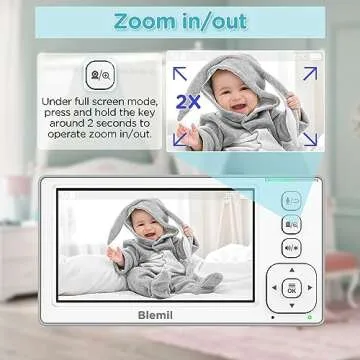 Blemil Baby Monitor with 2 Cameras and Audio, 4.3'' IPS Split-Screen Monitor with 29-Hour Battery, 1000ft Range Pan-Tilt-Zoom Video Baby Monitor No WiFi, 2X Zoom