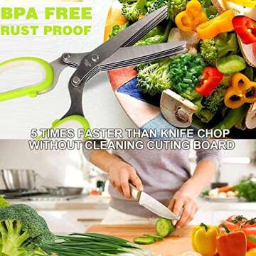 Herb Scissors with 5 Blades and Cover,Kitchen 5 Stainless Steel Blade Herb Cutting Shears Scissors, ...