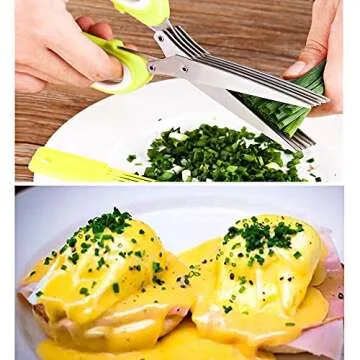 Herb Scissors with 5 Blades and Cover,Kitchen 5 Stainless Steel Blade Herb Cutting Shears Scissors, Shredding Scissors for Paper,Food Salad Herb Cilantro Cutter Mincer Chopper Garden Kitchen Gadgets