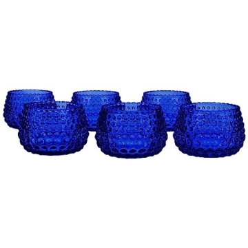 Koyal Wholesale 2" Tall Navy Blue Modern Hobnail Glass Candle Holders, Set of 6 Holders
