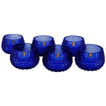 Koyal Wholesale 2" Tall Navy Blue Modern Hobnail Glass Candle Holders, Set of 6 Holders