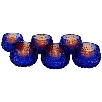 Koyal Wholesale 2" Tall Navy Blue Modern Hobnail Glass Candle Holders, Set of 6 Holders