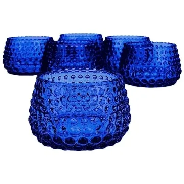 Koyal Wholesale 2" Tall Navy Blue Modern Hobnail Glass Candle Holders, Set of 6 Holders