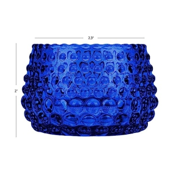 Koyal Wholesale 2" Tall Navy Blue Modern Hobnail Glass Candle Holders, Set of 6 Holders