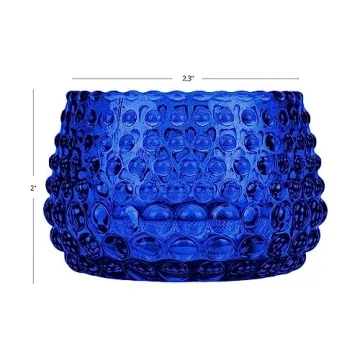 Koyal Wholesale 2" Tall Navy Blue Modern Hobnail Glass Candle Holders, Set of 6 Holders