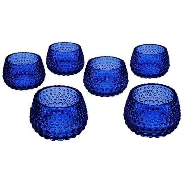 Koyal Wholesale 2" Tall Navy Blue Modern Hobnail Glass Candle Holders, Set of 6 Holders