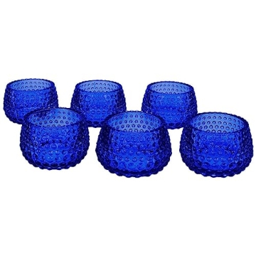 Koyal Wholesale 2" Tall Navy Blue Modern Hobnail Glass Candle Holders, Set of 6 Holders