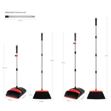 BSKLIN Broom and Dustpan Set - Adjustable Length for Easy Cleaning