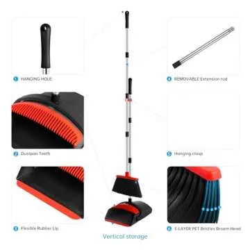 BSKLIN Broom and Dustpan Set for Indoor & Outdoor Cleaning