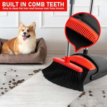 BSKLIN Broom and Dustpan Set for Indoor & Outdoor Cleaning