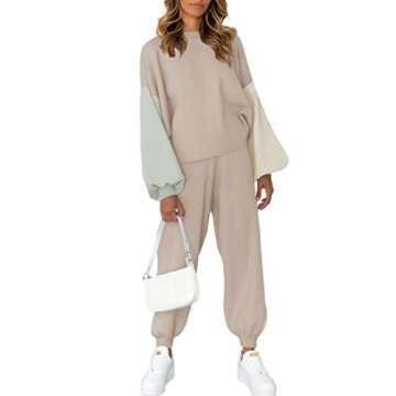 Viottiset Women's 2 Piece Outfits Sweatsuit Casual Knit Pullover Sweater Pajamas Lounge Set