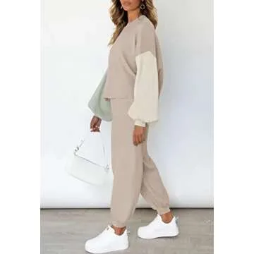 Viottiset Women's 2 Piece Outfits Sweatsuit Casual Knit Pullover Sweater Pajamas Lounge Set