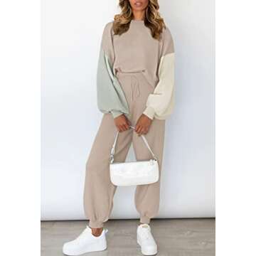 Viottiset Women's 2 Piece Outfits Sweatsuit Casual Knit Pullover Sweater Pajamas Lounge Set