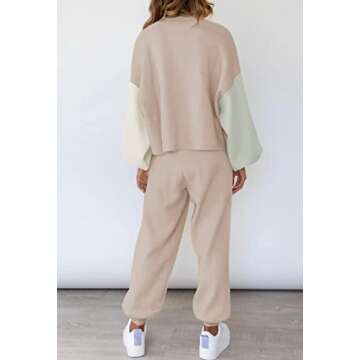 Viottiset Women's 2 Piece Outfits Sweatsuit Casual Knit Pullover Sweater Pajamas Lounge Set