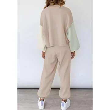 Viottiset Women's 2 Piece Outfits Sweatsuit Casual Knit Pullover Sweater Pajamas Lounge Set