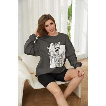 Meladyan Halloween Skull Fleece Oversized Sweatshirt