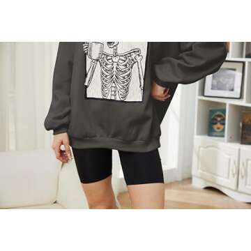 Meladyan Halloween Skull Fleece Oversized Sweatshirt