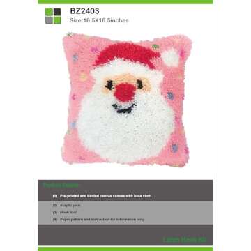 Beyond Your Thoughts Christmas Latch Hook Kits DIY Pink Throw Pillow Cover Cute Santa with Color Pat...