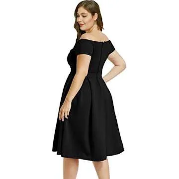LALAGEN Women's Plus Size Vintage 1950s Party Cocktail Wedding Swing Midi Dress Black XXL