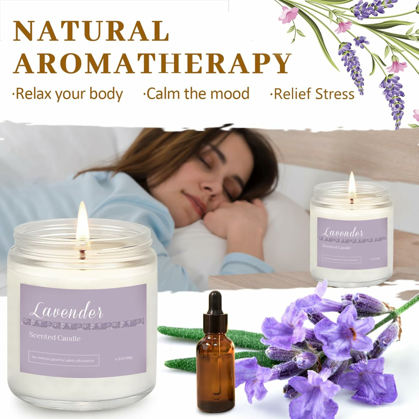 6 Pack Lavender Scented Candles Gift Set