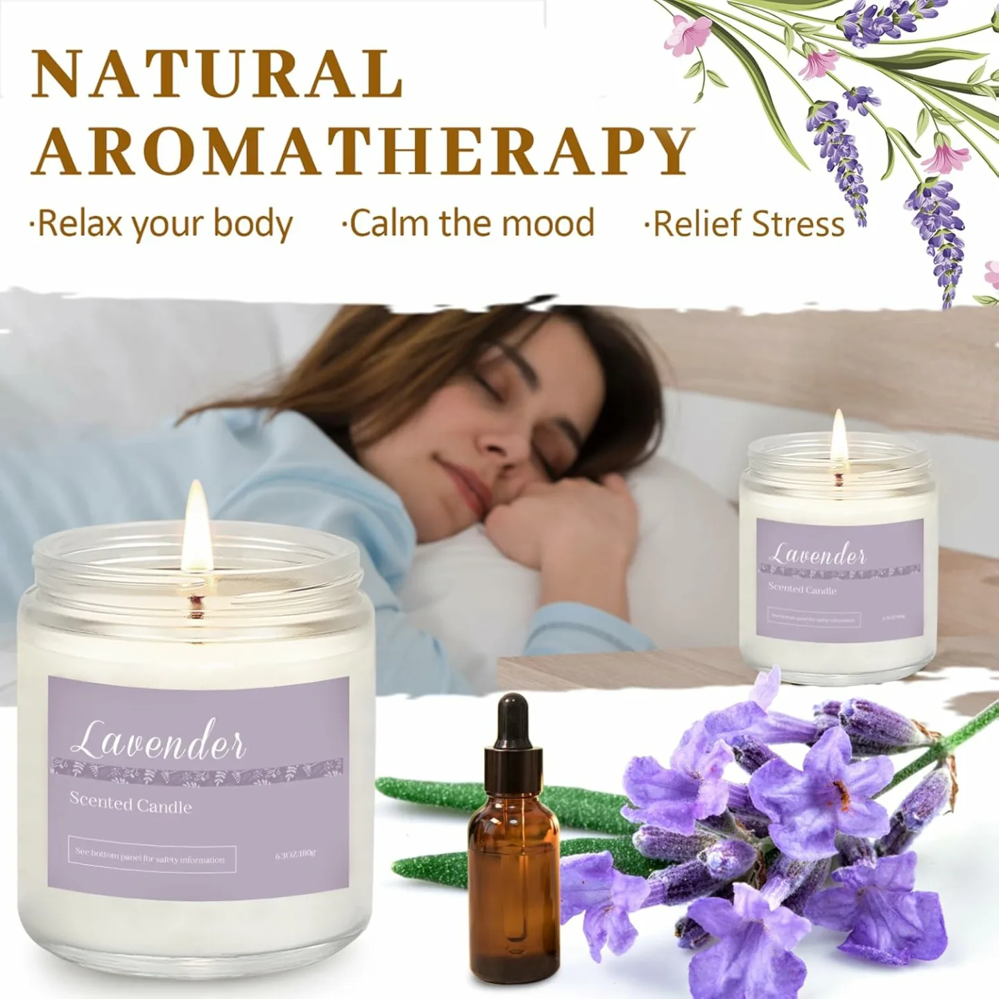 6 Pack Lavender Scented Candles Gift Set