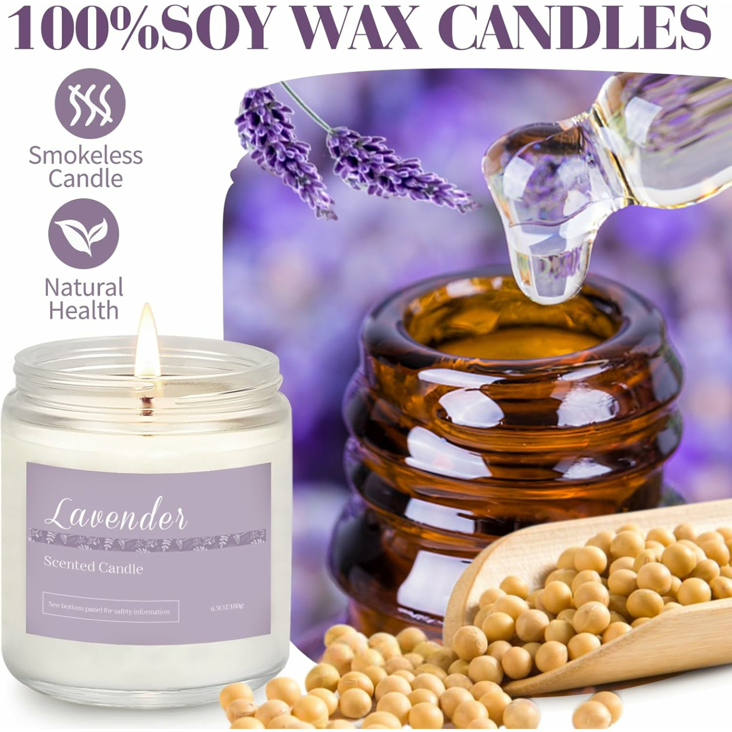 6 Pack Lavender Scented Candles Gift Set