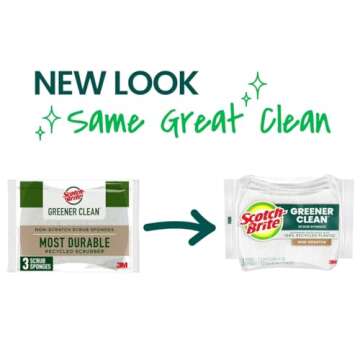 Scotch-Brite Greener Clean Non-Scratch Scrub Sponge, Sponge for Washing Dishes, Cleaning Kitchen, Superior Performance and Made with Sustainable Materials, Dishwasher Safe, 3 Scrub Sponges