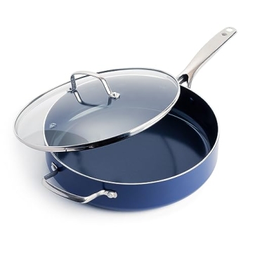 Blue Diamond 5QT Sauté Pan Jumbo Cooker Skillet with Helper Handle and Lid, Non-Toxic PFAS-Free Dia...